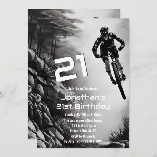 キャッチングエア – マウンテンバイクスケッチ21st誕生日 招待状 (正面/裏面)