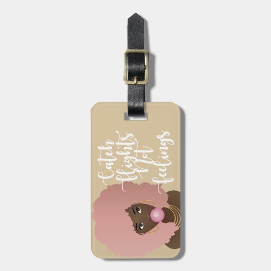 キャッチ便ではない感覚、黒人女性、ガムベージュ ラゲッジタグ (正面縦)