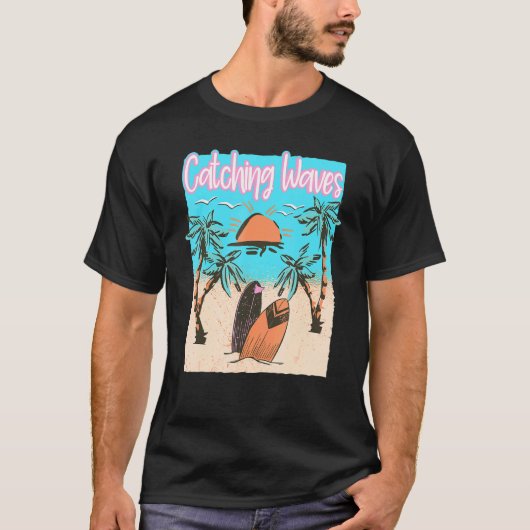 キャッチ波サーフィンビーチヴィンテージサーフ Tシャツ (正面)
