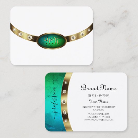 キャッチ白い金ゴールドティール(緑がかった色)グリーングラディエント大理石 名刺 (正面/裏面)
