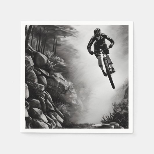 キャッチ空気 – マウンテンバイクデジタル鉛筆スケッチ スタンダードカクテルナプキン (正面)