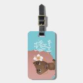 キャッチ飛行なし感覚、フラワーピンクアフロ、青 ラゲッジタグ (正面縦)