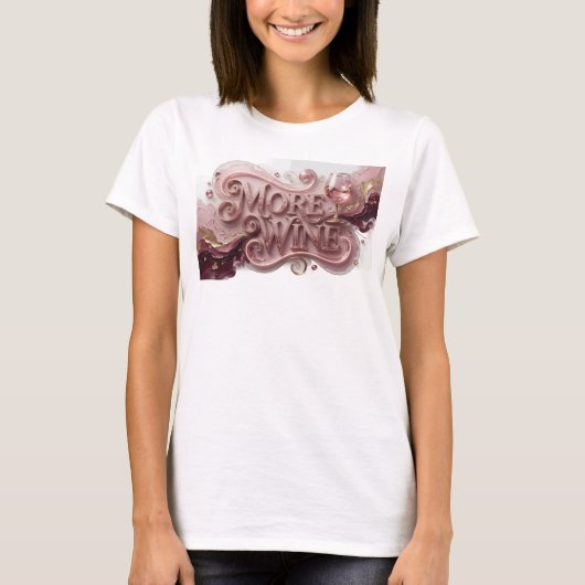 キャッチ―な赤いMORE+WINEスローガンTシャツ Tシャツ (正面)