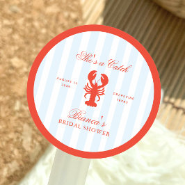 『キャッチ・ザ・ロブスター』 レッド&ブルーの ブライダルシャワーラベル ラウンドシール