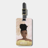 キャッチ・フライトなし感覚ブラック・ウーマン・ピンク&金ゴールド ラゲッジタグ (正面縦)