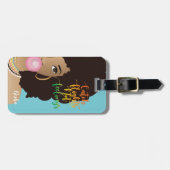 キャッチ・フライト感覚、黒い女性、ガム、青 ラゲッジタグ (正面横)