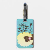 キャッチ・フライト感覚、黒人女性、ガム、青 ラゲッジタグ (裏面縦)