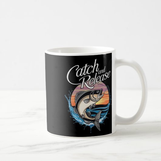 キャッチ&リリース魚サンセット魚釣り コーヒーマグカップ (右)
