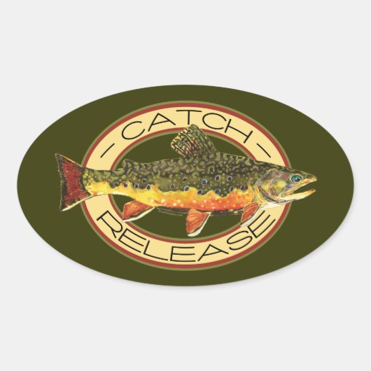 キャッチ&リリース魚釣り 楕円形シール (正面)