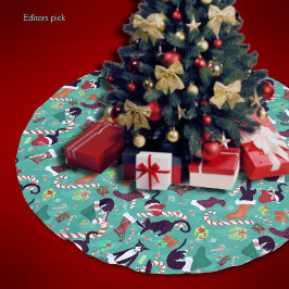 キャッツおもしろいクリスマスストッキング ブラッシュドポリエステルツリースカート