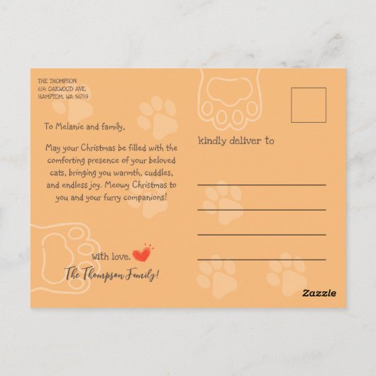 キャッツおもしろいクリスマスツリームワイクリスマスホリデー ポストカード (裏面)