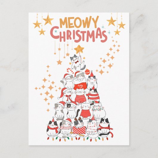 キャッツおもしろいクリスマスツリームワイクリスマスホリデー ポストカード (正面)
