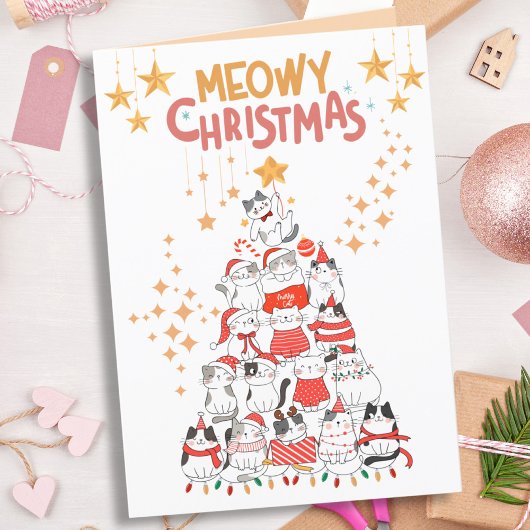 キャッツおもしろいクリスマスツリーMeowyクリスマスフォールディングカード シーズンカード