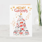 キャッツおもしろいクリスマスツリーMeowyクリスマスフォールディングカード シーズンカード (正面)