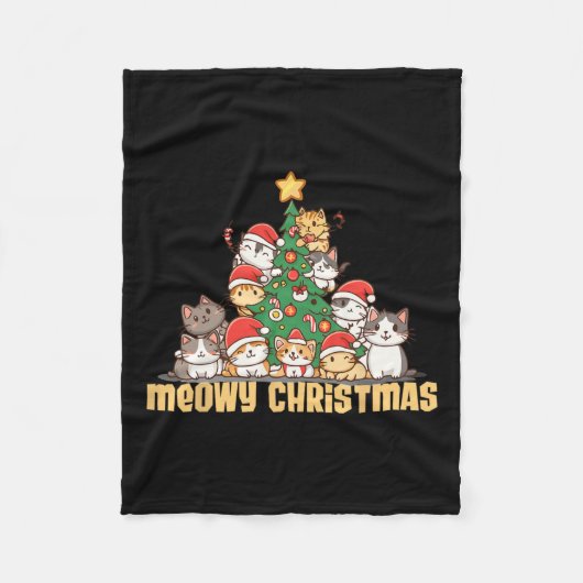 キャッツおもしろいクリスマスツリーTee Meowyクリスマスキッズボーイズ フリースブランケット (正面)