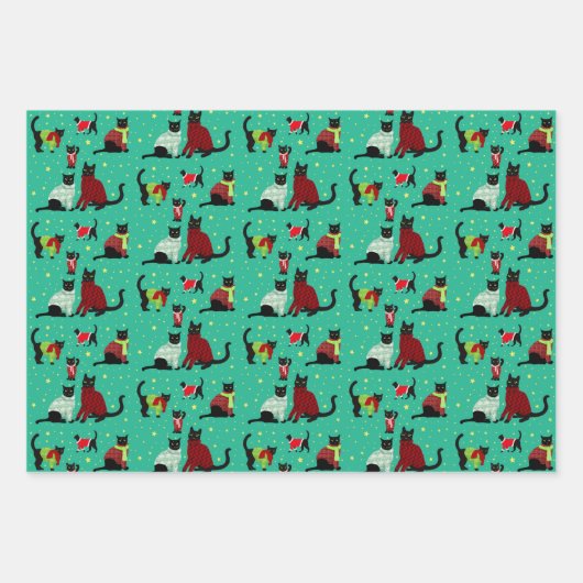 キャッツおもしろい衣服クリスマスセーターTrio ラッピングペーパーシート (正面3)