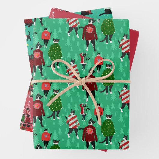 キャッツおもしろい衣服クリスマスセーターTrio ラッピングペーパーシート (インサイチュ)
