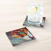 キャッツアイデザイン ガラスコースター (アングル)