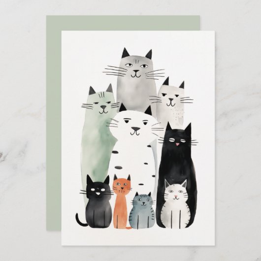 キャッツアンドフレンズウォーターカラーゴーアッシュイラストレーション 招待状 (正面/裏面)