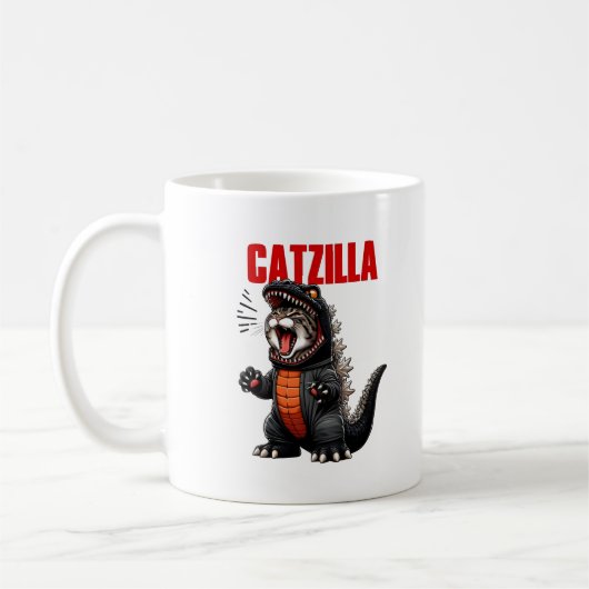 キャッツィラおもしろい- Cat Godzilla Mashup コーヒーマグカップ (左)