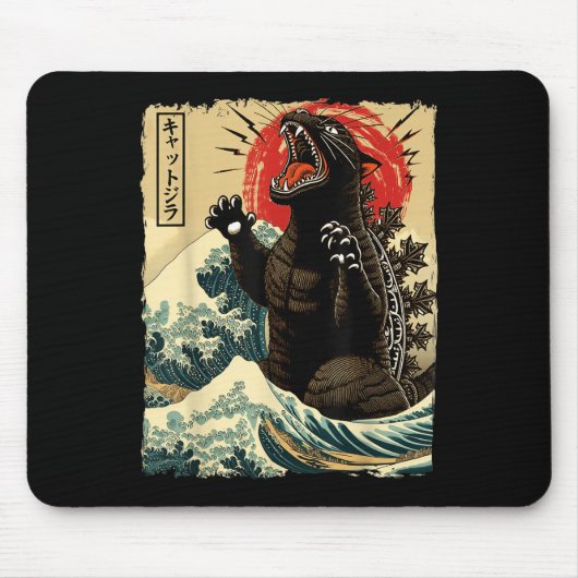 キャッツィラキャットアおもしろいートキャット日本のウィメン男性へズ マウスパッド (正面)