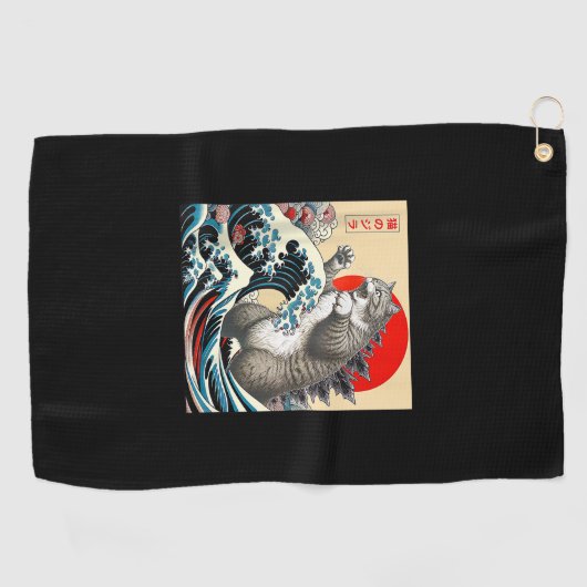 キャッツィラ日本の猫アおもしろいートギフト男性へ ゴルフタオル (横)