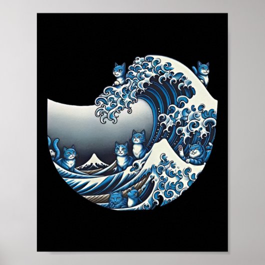 キャッツィラ日本の猫アおもしろいートギフト男性へ ポスター (正面)