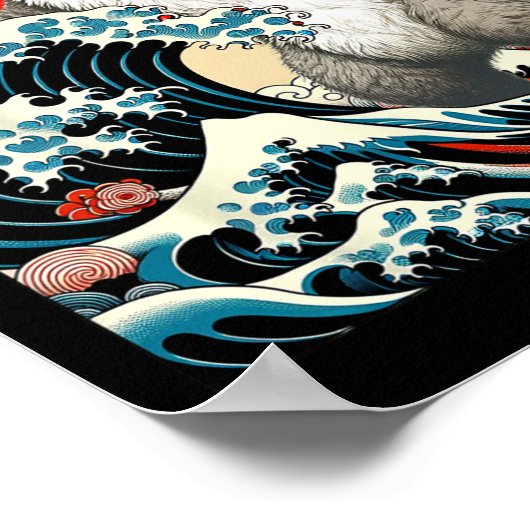 キャッツィラ日本の猫アおもしろいートギフト男性へ ポスター (角)