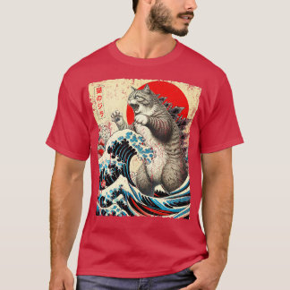 キャッツィラ日本の猫アーおもしろいト枕 Tシャツ