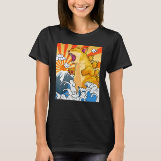 キャッツィラ ヴィンテージ かわいい猫 アート 日本の夕日 Tシャツ