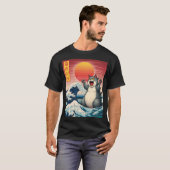 キャッツィラ 楽しい巨大な猫 モンスター 怪獣 日本のイラスト Tシャツ (正面フル)