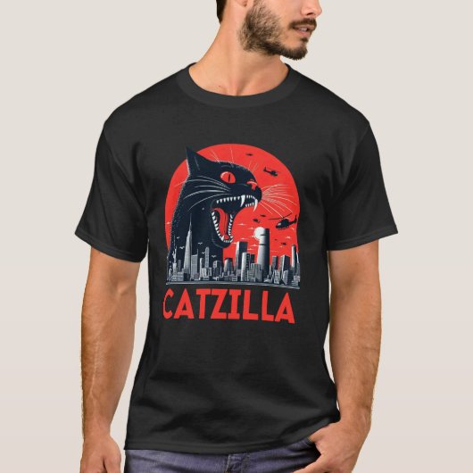 キャッツィラ 猫 和風アート 楽しい 日没 猫 Tシャツ (正面)