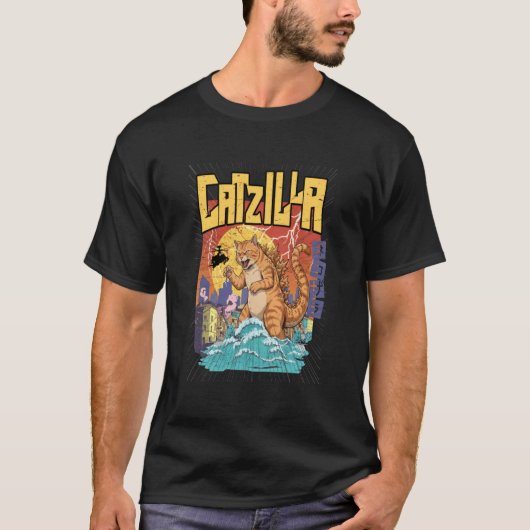 キャッツィラ 猫 和風アート 面白い ギフト 男女兼用 Tシャツ (正面)
