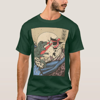 キャッツィラvs海おもしろい樹ヴィンテージかわいい猫芸術ジャパン tシャツ