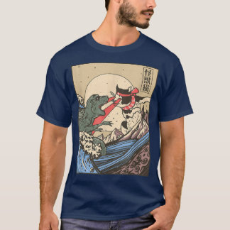 キャッツィラvs海おもしろい樹ヴィンテージかわいい猫芸術ジャパン tシャツ