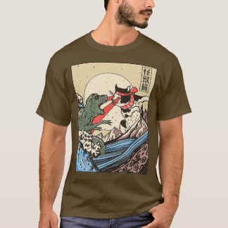 キャッツィラvs海おもしろい樹ヴィンテージかわいい猫芸術ジャパン tシャツ
