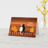 キャッツカボチャのキャンドルハロウィンカード カード (黄色い花)