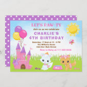 キャッツキッチンキャッスルピンクの誕生日パーティーの招待状 招待状 (正面/裏面)