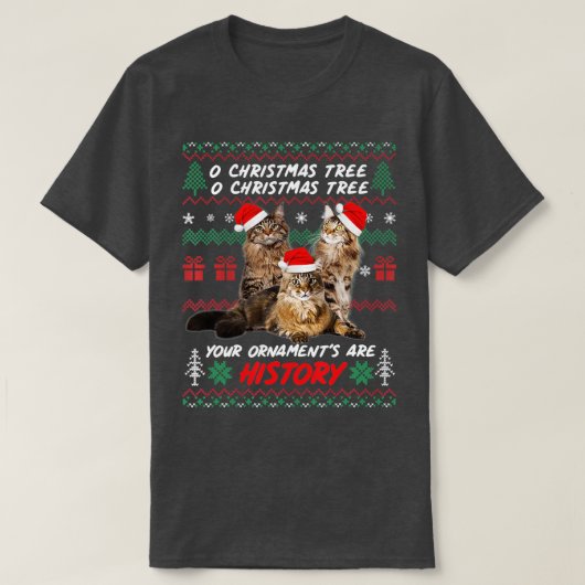 キャッツクリスマスおもしろいオーナメントメンヌクーン愛好家 Tシャツ (デザイン正面)