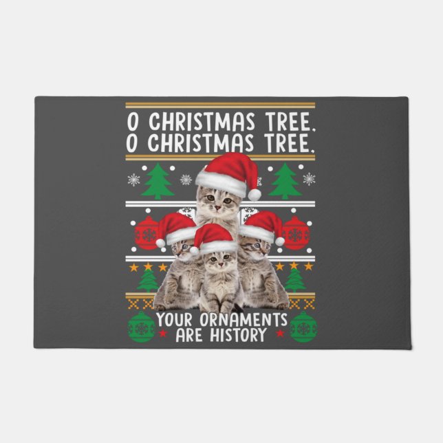 キャッツクリスマスシャツおもしろいオーナメントパジャマファミリー ドアマット (正面)