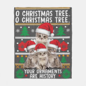 キャッツクリスマスシャツおもしろいオーナメントパジャマファミリー フリースブランケット (正面)