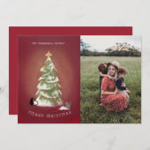 キャッツクリスマスツリーイラストレーションレッドホリデーフォト シーズンカード (正面/裏面)