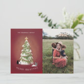 キャッツクリスマスツリーイラストレーションレッドホリデーフォト シーズンカード (スタンド正面)