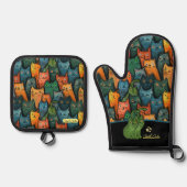 キャッツクールオーブンミットとポットホルダー 鍋つかみ&鍋敷きセット (正面)