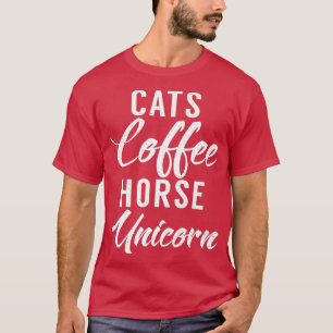キャッツコーヒーホースおもしろいユニコーン猫オーナーコーヒーL Tシャツ