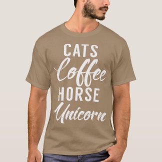 キャッツコーヒーホースおもしろいユニコーン猫オーナーコーヒーL Tシャツ