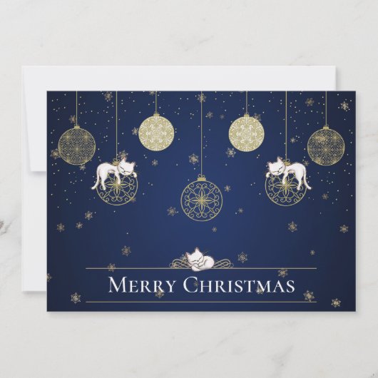 キャッツスリープオン金ゴールドクリスマスオーナメントホリデー カード (正面)