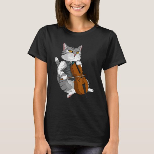 キャッツチェロ遊ヴァイオリンミュージカル楽器 Tシャツ (正面)