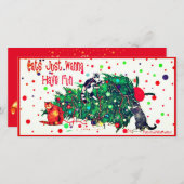 キャッツトラッシングクリスマスツリーおもしろいホリデーカード シーズンカード (正面/裏面)