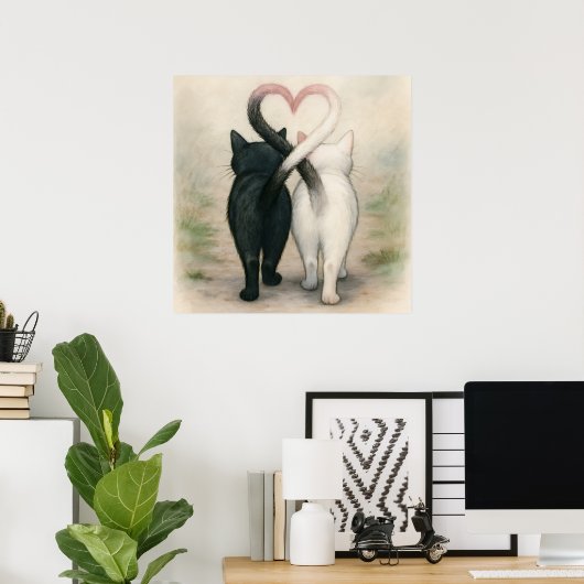 キャッツバレンタインデイホリデーヴィンテージウォーターカラー ポスター (ホームオフィス)